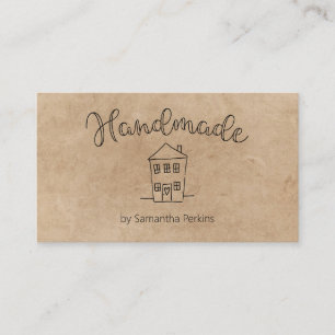 Hand getrokken huis handgemaakte kraft papier visitekaartje