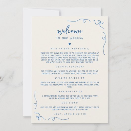 Hand getrokken iconen bruiloft welkom tijdlijn Kaa Kaart (Voorkant)