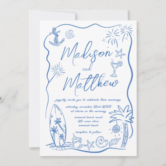 Hand getrokken illustraties Doodles Beach bruiloft Kaart (Voorkant)