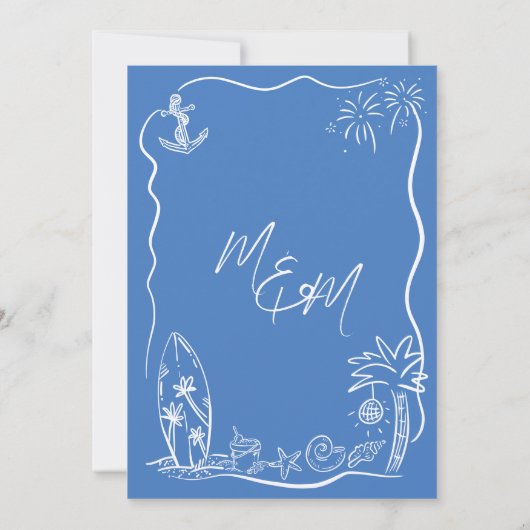 Hand getrokken illustraties Doodles Beach bruiloft Kaart (Achterkant)
