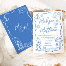 Hand getrokken illustraties Doodles Beach bruiloft