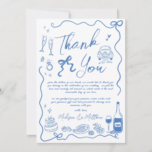 Hand getrokken illustraties Doodles bruiloft Bedankkaart (Voorkant)