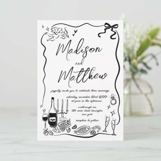 Hand getrokken illustraties Doodles bruiloft Kaart (Staand voorkant)