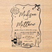 Hand getrokken illustraties Doodles bruiloft parti Acryl Uitnodigingen (Voorkant)