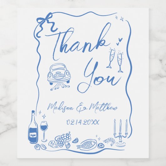 Hand getrokken illustraties Doodles bruiloft parti Wijn Etiket (Enkel label)