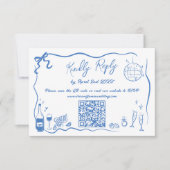 Hand getrokken illustraties Doodles bruiloft QR-co RSVP Kaartje (Voorkant)