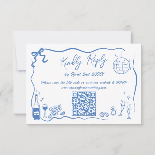 Hand getrokken illustraties Doodles bruiloft QR-co RSVP Kaartje (Voorkant)