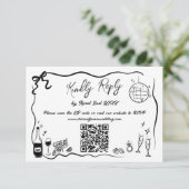 Hand getrokken illustraties Doodles bruiloft QR-co RSVP Kaartje (Staand voorkant)