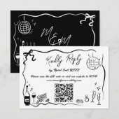Hand getrokken illustraties Doodles bruiloft QR-co RSVP Kaartje (Voorkant / Achterkant)