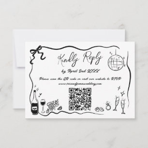 Hand getrokken illustraties Doodles bruiloft QR-co RSVP Kaartje
