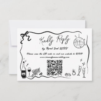 Hand getrokken illustraties Doodles bruiloft QR-co RSVP Kaartje