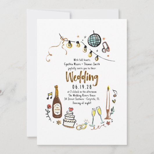Hand getrokken illustraties Doodles Funky Wedding Kaart (Voorkant)