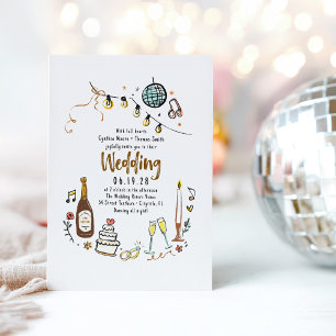 Hand getrokken illustraties Doodles Funky Wedding Kaart