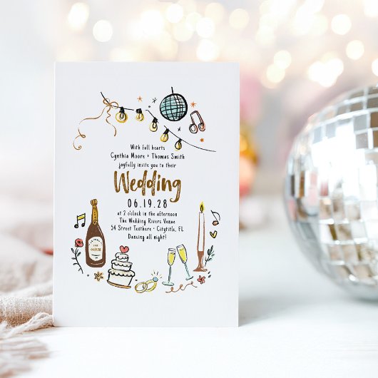 Hand getrokken illustraties Doodles Funky Wedding Kaart
