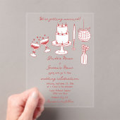 Hand getrokken illustraties Doodles Maroon bruilof Acryl Uitnodigingen (Insitu (Draagbaar))