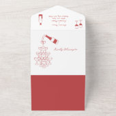 Hand getrokken illustraties Doodles Maroon bruilof All In One Uitnodiging (Buitenkant)