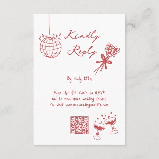 Hand getrokken illustraties Doodles Maroon bruilof Informatiekaartje (Voorkant)