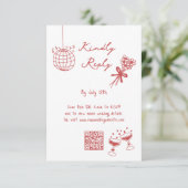 Hand getrokken illustraties Doodles Maroon bruilof Informatiekaartje (Staand voorkant)