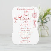 Hand getrokken illustraties Doodles Maroon bruilof Kaart (Staand voorkant)