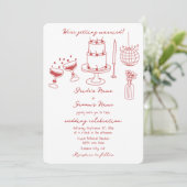 Hand getrokken illustraties Doodles Maroon bruilof Kaart (Staand voorkant)