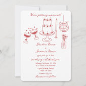 Hand getrokken illustraties Doodles Maroon bruilof Kaart (Voorkant)