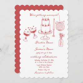 Hand getrokken illustraties Doodles Maroon bruilof Kaart