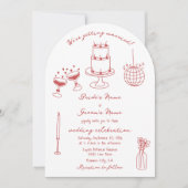 Hand getrokken illustraties Doodles Maroon bruilof Kaart (Voorkant)