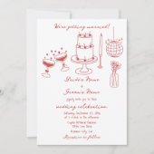 Hand getrokken illustraties Doodles Maroon bruilof Kaart (Voorkant)