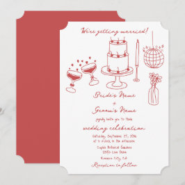 Hand getrokken illustraties Doodles Maroon bruilof Kaart