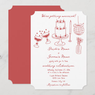 Hand getrokken illustraties Doodles Maroon bruilof Kaart