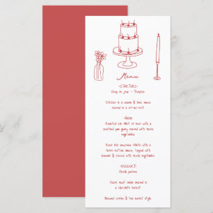 Hand getrokken illustraties Doodles Maroon bruilof Menu