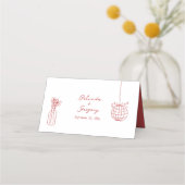 Hand getrokken illustraties Doodles Maroon bruilof Plaatskaartje (Achterkant)