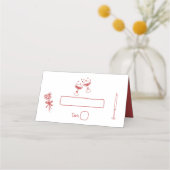 Hand getrokken illustraties Doodles Maroon bruilof Plaatskaartje (Voorkant)