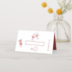 Hand getrokken illustraties Doodles Maroon bruilof Plaatskaartje