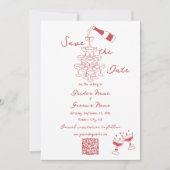 Hand getrokken illustraties Doodles Maroon bruilof Save The Date (Voorkant)