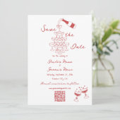 Hand getrokken illustraties Doodles Maroon bruilof Save The Date (Staand voorkant)