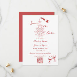Hand getrokken illustraties Doodles Maroon bruilof Save The Date