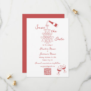Hand getrokken illustraties Doodles Maroon bruilof Save The Date