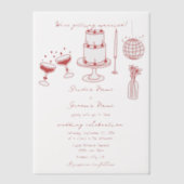 Hand getrokken illustraties Doodles Maroon bruilof Vellum Uitnodigingen (Voorkant)