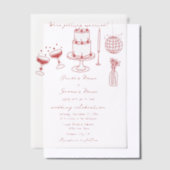 Hand getrokken illustraties Doodles Maroon bruilof Vellum Uitnodigingen (Offset)