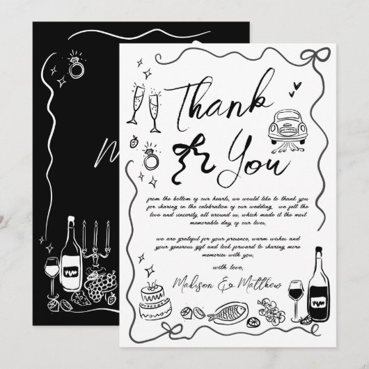 Hand getrokken illustraties Eigenzinnige Doodles b Bedankkaart (Voorkant / Achterkant)