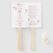 Hand getrokken illustraties Maroon bruiloft progra Handwaaier (Voorkant en achterkant)