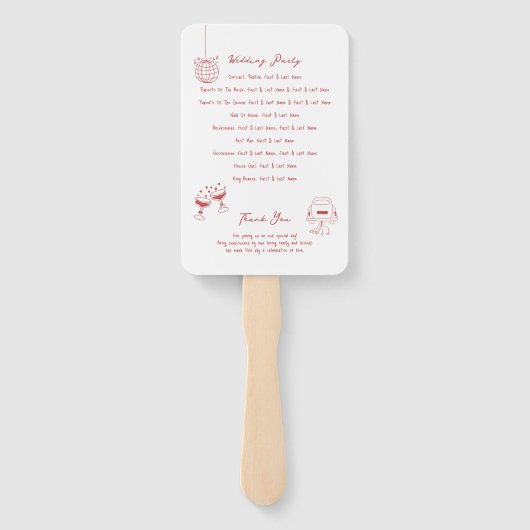 Hand getrokken illustraties Maroon bruiloft progra Handwaaier (Achterkant)