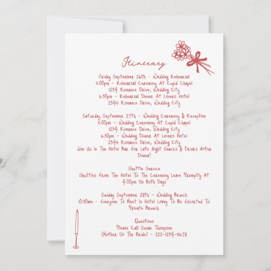 Hand getrokken illustraties Maroon bruiloft route (Achterkant)