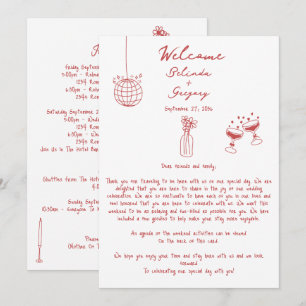 Hand getrokken illustraties Maroon bruiloft route