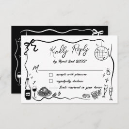 Hand getrokken illustraties Scribble Doodles bruil RSVP Kaartje