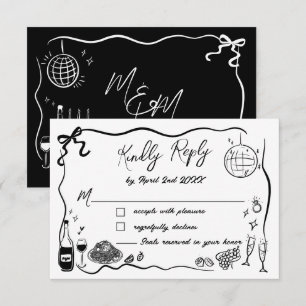 Hand getrokken illustraties Scribble Doodles bruil RSVP Kaartje