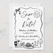Hand getrokken illustraties Scribble Doodles bruil Save The Date (Voorkant)
