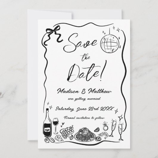 Hand getrokken illustraties Scribble Doodles bruil Save The Date (Voorkant)
