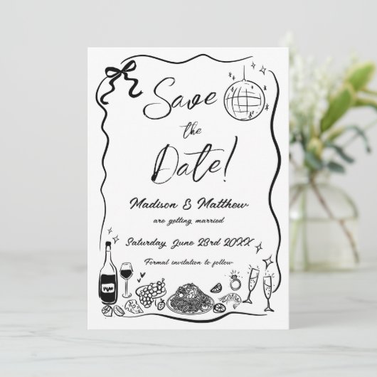 Hand getrokken illustraties Scribble Doodles bruil Save The Date (Staand voorkant)